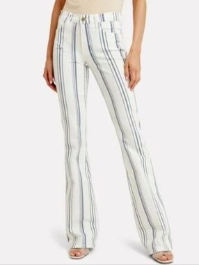 FRAME  Denim Le High Flare Jeans Blue White Stripes Stretch Size 30 Waist